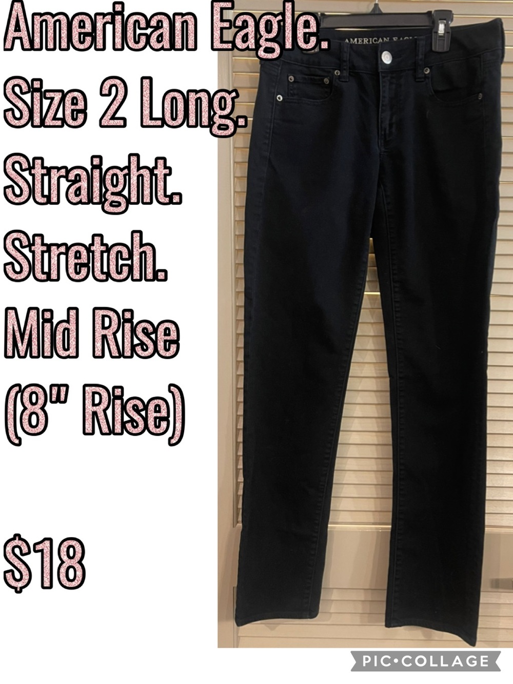 American Eagle Outfitters Black Straight Mid-Rise Stretch Jeans